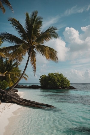 Traumurlaub am Meer mit blauem Wasser und Palmen